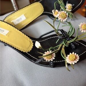 Prada Black and Yellow Floral Heels